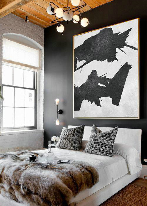 Extra Large Abstract Painting On Canvas,Oversized Minimal Black And White Painting - Large Abstract Wall Art